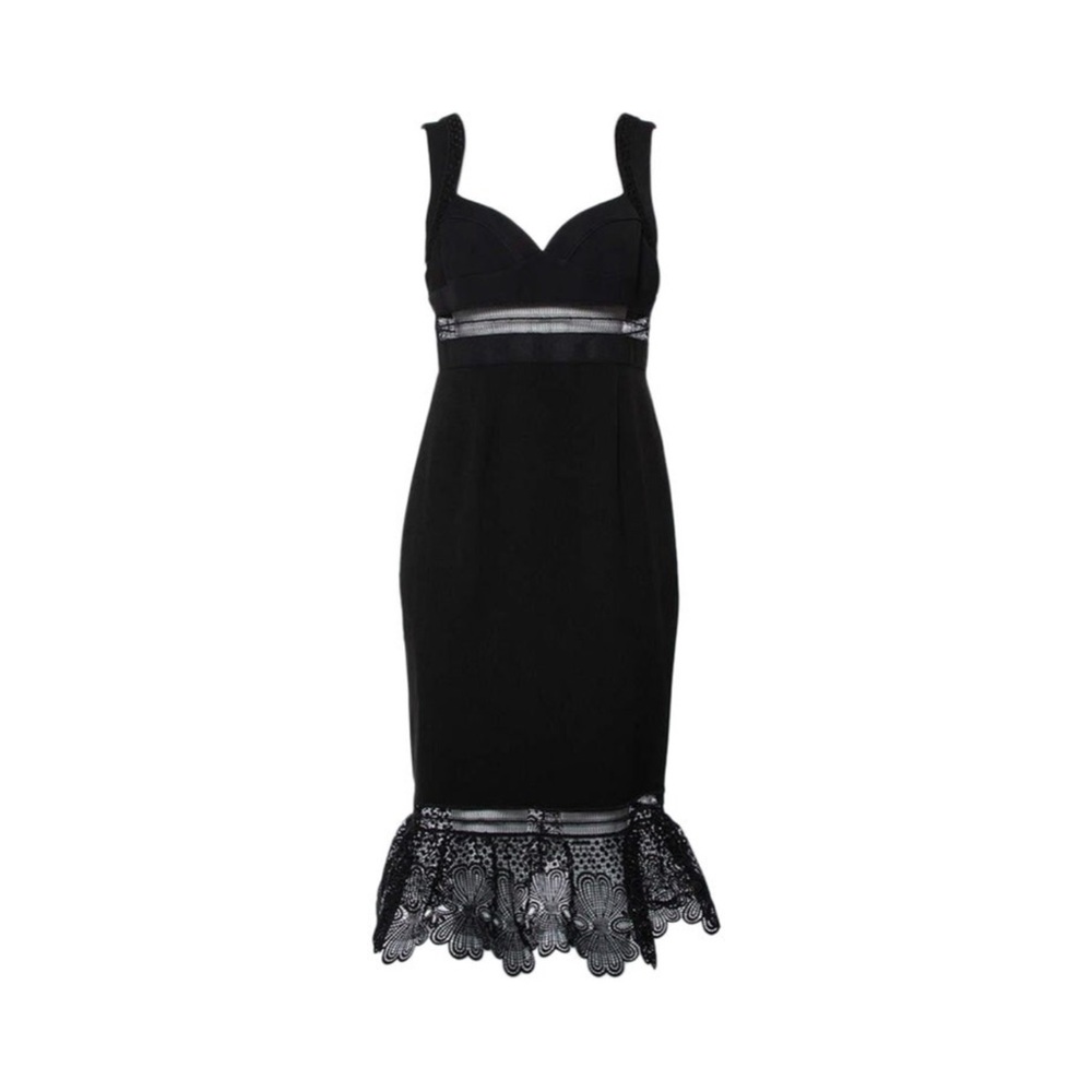Self Portrait Olivia Black crepe and lace midi peplum dress